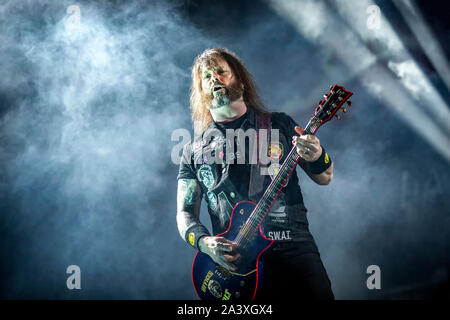 Solvesborg, Svezia. 6th, Giugno 2019. La American thrash metal band cacciatrice esegue un concerto dal vivo durante la Presidenza svedese music festival Sweden Rock Festival 2019. Qui il chitarrista Gary Holt è visto dal vivo sul palco. (Photo credit: Gonzales foto - Terje Dokken). Foto Stock