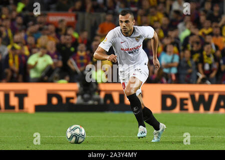 Barcellona, Spagna. 10 ottobre, 2019. Barcellona, 06-10-2019. LaLiga 2019/ 2020, la data 8. Barcellona - Sevilla.Joan Jordan di Sevilla FC durante la partita FC Barcellona v Sevilla FC, di LaLiga, stagione 2019/2020, data 8. Stadio Camp Nou. Barcelona, Spagna, 06 ott 2019. Credito: Pro scatti/Alamy Live News Foto Stock