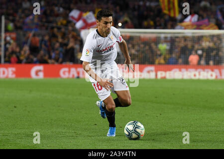 Barcellona, Spagna. 10 ottobre, 2019. Barcellona, 06-10-2019. LaLiga 2019/ 2020, la data 8. Barcellona - Sevilla.Gesù Navas del Sevilla FC durante la partita FC Barcellona v Sevilla FC, di LaLiga, stagione 2019/2020, data 8. Stadio Camp Nou. Barcelona, Spagna, 06 ott 2019. Credito: Pro scatti/Alamy Live News Foto Stock