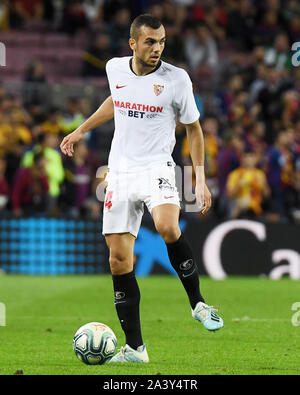 Barcellona, Spagna. 10 ottobre, 2019. Barcellona, 06-10-2019. LaLiga 2019/ 2020, la data 8. Barcellona - Sevilla.Joan Jordan di Sevilla FC durante la partita FC Barcellona v Sevilla FC, di LaLiga, stagione 2019/2020, data 8. Stadio Camp Nou. Barcelona, Spagna, 06 ott 2019. Credito: Pro scatti/Alamy Live News Foto Stock