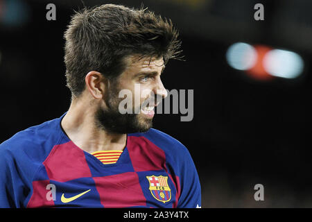 Barcellona, Spagna. 10 ottobre, 2019. Barcellona, 06-10-2019. LaLiga 2019/ 2020, la data 8. Barcellona - Sevilla.Gerard Pique del FC Barcelona durante la partita FC Barcellona v Sevilla FC, di LaLiga, stagione 2019/2020, data 8. Stadio Camp Nou. Barcelona, Spagna, 06 ott 2019. Credito: Pro scatti/Alamy Live News Foto Stock