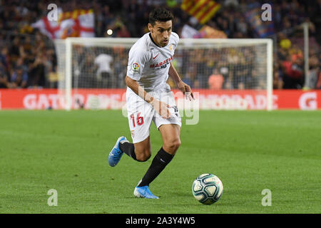 Barcellona, Spagna. 10 ottobre, 2019. Barcellona, 06-10-2019. LaLiga 2019/ 2020, la data 8. Barcellona - Sevilla.Gesù Navas del Sevilla FC durante la partita FC Barcellona v Sevilla FC, di LaLiga, stagione 2019/2020, data 8. Stadio Camp Nou. Barcelona, Spagna, 06 ott 2019. Credito: Pro scatti/Alamy Live News Foto Stock