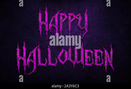 Happy halloween creepy spooky testo su sfondo grigio scuro per i biglietti di auguri Foto Stock
