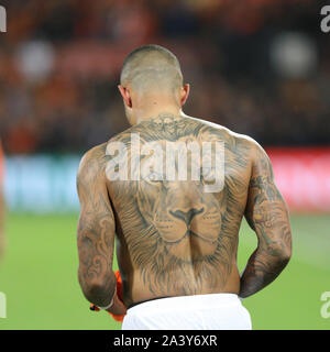 Stadion Feijenoord, Rotterdam, Paesi Bassi. 10 ottobre, 2019. Campionati Europei 2020 il qualificatore, Paesi Bassi contro l'Irlanda del Nord; Memphis Depay - la parte del leone dei Paesi Bassi - Editoriale usare carte di credito: Azione Plus sport/Alamy Live News Foto Stock