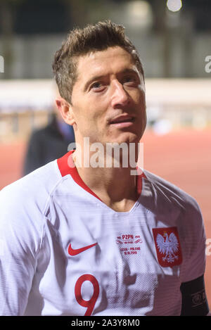 RIGA, Lettonia. 10 ottobre, 2019. Robert Lewandoski , dopo la UEFA EURO 2020 partita di qualificazione tra la nazionale di calcio della Lettonia e il team della Polonia. Credito: Gints Ivuskans/Alamy Live News Foto Stock