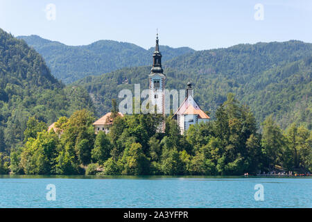 L Assunzione di Maria la Chiesa, Bled Island, il lago di Bled Bled, Alta Carniola Regione, Slovenia Foto Stock