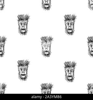 Conversational seamless pattern design monster motivo di testa nei colori bianco e nero Foto Stock