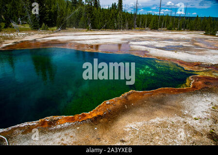 Abisso in piscina a Yellowstone di colori vivaci causata da batteri termofili Foto Stock