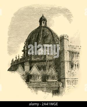 'La libreria Radcliffe, dal quadrilatero di Brasenose', 1898. Radcliffe Camera all'Università di Oxford, Inghilterra, progettato da James Gibbs in stile neo-classico e costruito nel 1737-49. Da "Il nostro Paese, Volume III". [Cassell and Company, Limited, Londra, Parigi &AMP; Melbourne, 1898] Foto Stock