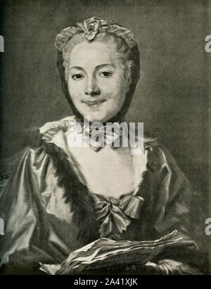 'Marguerite Lecomte', 1753, (1908). Ritratto di artista francese e printmaker Marguerite Le Comte (C1719-c1786). Dopo un dipinto di Maurice-Quentin de La Tour. Da "La Revue de L'arte - Ancien et Moderne" - Volume XXIV, luglio-dicembre 1908, [Paris, 1908] Foto Stock