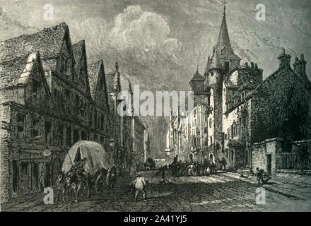 'L'Canongate Tolbooth', C1870. Canongate Tolbooth nella Città Vecchia, Edimburgo è stato costruito nel 1591 da Sir Lewis Bellenden e restaurato da Robert Morham nel 1875. Dal pittoresco Europa - Le Isole Britanniche, Vol. Io". [Cassell Petter &AMP; Galpin, Londra, c1870] Foto Stock