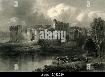 "Chepstow Castle', C1870. Post-Roman fortificazione in pietra sul fiume Wye, la costruzione è iniziata nel 1067 sotto il Signore normanno Guglielmo FitzOsbern, dal settecento era caduto in rovina. Dal pittoresco Europa - Le Isole Britanniche, Vol. II". [Cassell Petter &AMP; Galpin, Londra, c1870] Foto Stock