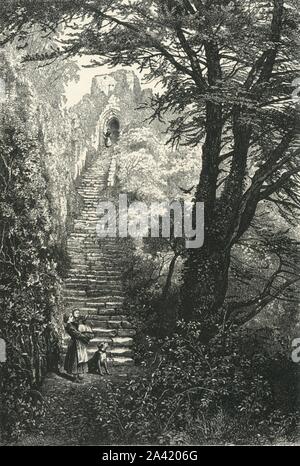 'Staircase per mantenere Carisbrook', C1870. Carlo I era stato imprigionato al castello di Carisbrooke sull'Isola di Wight, prima della sua prova. Dal pittoresco Europa - Le Isole Britanniche, Vol. II". [Cassell Petter &AMP; Galpin, Londra, c1870] Foto Stock