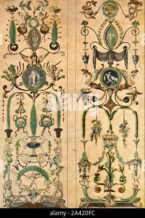 Design per una pittura murale, Francia (1928). "Circa 1780'. Dopo un aquarelle pen-e-disegno a inchiostro. Piastra CVII, figura 201, da "un'enciclopedia di decorazione a colori fin dai primi tempi alla metà del XIX secolo" con testo esplicativo da Helmuth Bossert. [Ernst Wasmuth Ltd., Berlino, 1928] Foto Stock