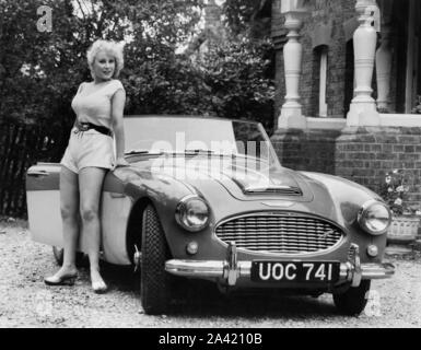 1957 - Austin Healey 100-6 con il modello. Foto Stock