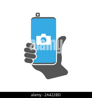 Smartphone moderno con applicazione della fotocamera. Smartphone con parte anteriore apribile icona fotocamera, comunicazione e dispositivo, telefono moderno segno, vettore Illustrazione Vettoriale