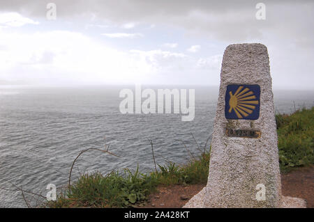 0 km nel modo di San Giacomo si trova a far fronte di Finisterre, La Coruna, Spagna Foto Stock