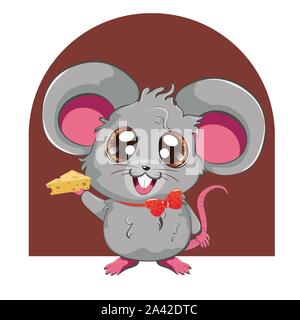 Cartoon kawaii anime grigio topo o ratto design. Illustrazione Vettoriale