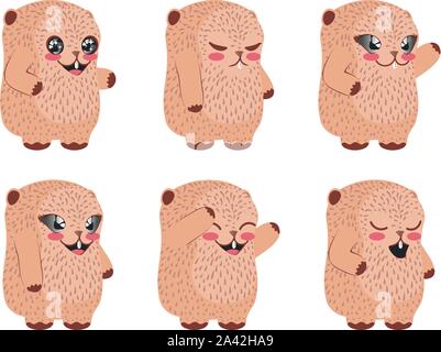 Cartoon kawaii marmotta in diverse pose design illustrazione. Illustrazione Vettoriale