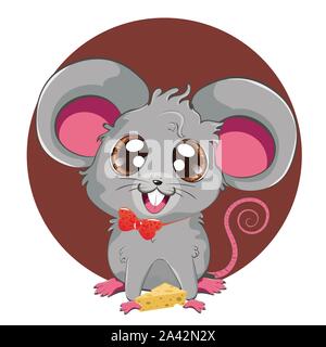 Cartoon kawaii anime grigio topo o ratto design. Illustrazione Vettoriale