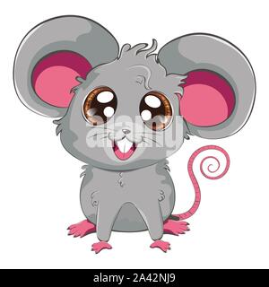 Cartoon kawaii anime grigio topo o ratto design. Illustrazione Vettoriale