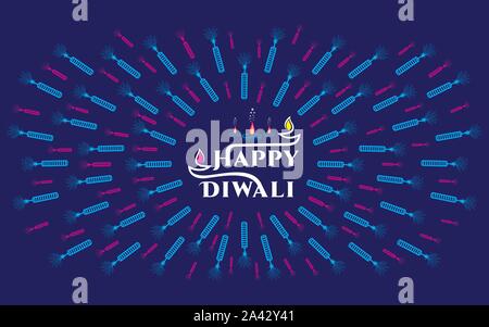 Creative felice Diwali Festival della luce saluto design colorato, zoom out sfondo cracker Illustrazione Vettoriale