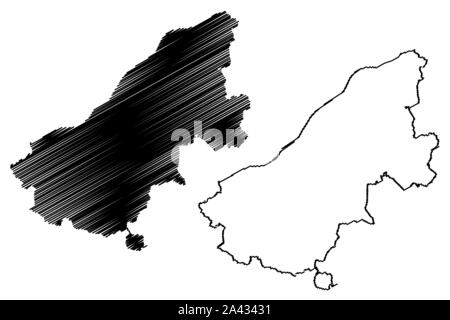 Ruse provincia (Repubblica di Bulgaria, province della Bulgaria) mappa illustrazione vettoriale, scribble sketch Oblast Rusenska mappa Illustrazione Vettoriale