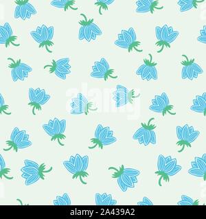 Vettore di seamless pattern con semplici fiori blu sulla crema di luce sfondo colorato. Illustrazione Vettoriale