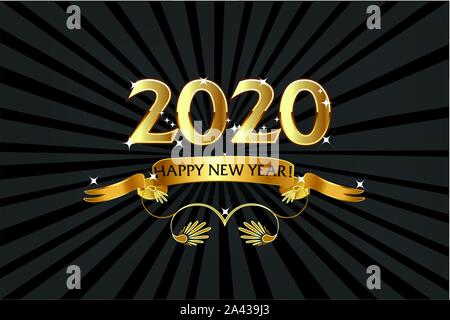 2020 Felice anno nuovo, Golden Emblem sfondo Illustrazione Vettoriale