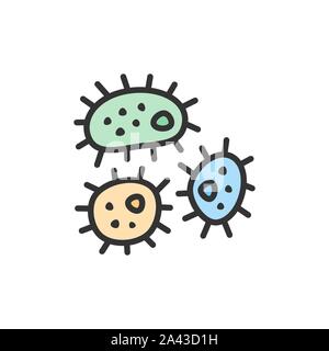 Vettore di microbi, batteri piatta linea colore icona. Illustrazione Vettoriale