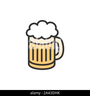 Vector boccale di birra piatta linea colore icona. Illustrazione Vettoriale