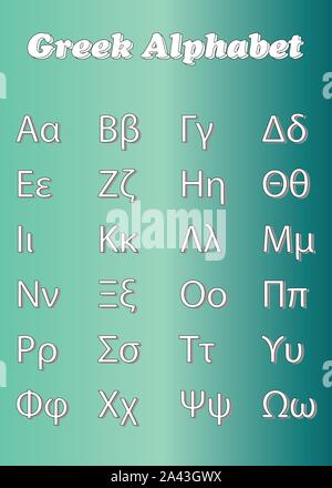 Alfabeto greco vettore con lettere maiuscole e minuscole Illustrazione Vettoriale