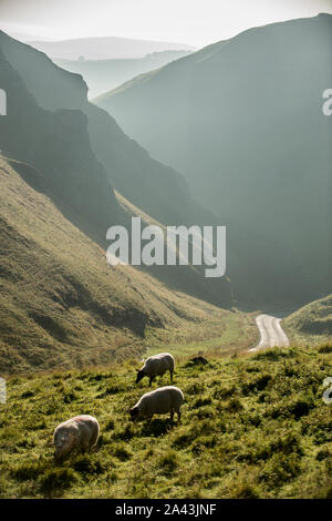 Winnats Pass nel Peak District in Inghilterra è un ben noto attrazione turistica Foto Stock