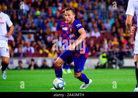 Barcellona - Ott 6: Arthur Melo gioca in La Liga match tra FC Barcelona e Sevilla FC allo stadio Camp Nou il 6 ottobre 2019 a Barcellona, Foto Stock