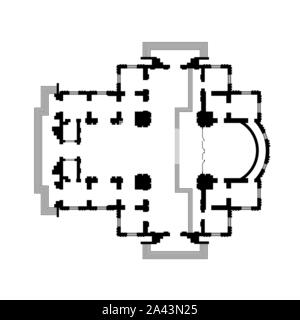 Progettazione architettonica del cristiano-ortodossa, il monastero medievale tempio. Il progetto di costruzione della cattedrale. Illustrazione Vettoriale