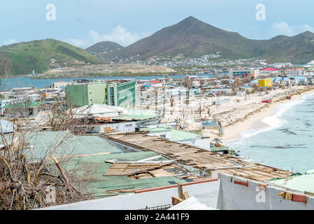 Danni edificio dopo l uragano irma sull'isola caraibica di st.maarten Foto Stock