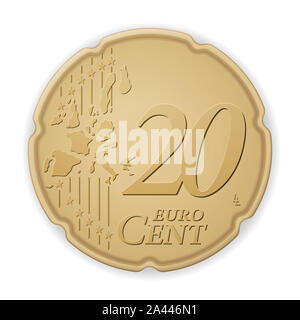 Venti euro cent su uno sfondo bianco. Illustrazione Vettoriale. Foto Stock