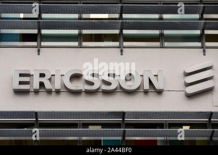 Gothenburg, Svezia. Il 7 ottobre, 2019. Multinazionale svedese di messa in rete e di società di telecomunicazioni con sede a Stoccolma Ericsson logo che si vede in Lindholmen Science Park, a Göteborg. Credito: Karol Serewis SOPA/images/ZUMA filo/Alamy Live News Foto Stock