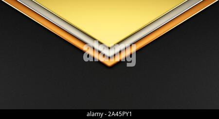 Elegante oro argento bronzo simile a busta di carta geometrica business o sfondo di Natale. 3D Render illustrazione Foto Stock