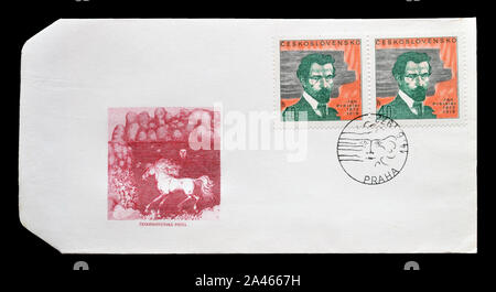 Primo giorno cover letter, stampato dalla Cecoslovacchia, con annullato i francobolli che mostrano Jan Preisler, circa 1972. Foto Stock
