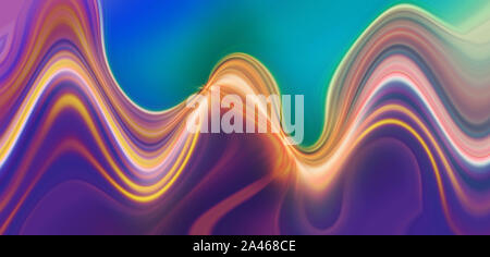 Righe colorate di popping incandescente strisce di luce che ondeggia sul blu e viola Foto Stock