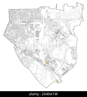 Mappa satellitare di Milano, strade e costruzione di numero di area 4, comuni numero quattro. Lombardia. Italia Illustrazione Vettoriale