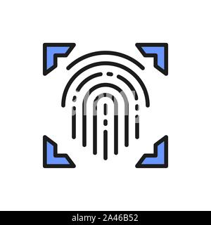 Impronte digitali, la scansione dito, firma crittografica, identità linea di colore icona. Illustrazione Vettoriale