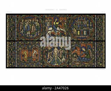 "Feuille D Monografie de la Cathedrale de Chartres - Atlas - Vitrail de la vie de Gesù Cristo - versione restaurata 73--2. Foto Stock