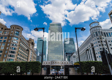 Una tipica vista in canary wharf a Londra Foto Stock