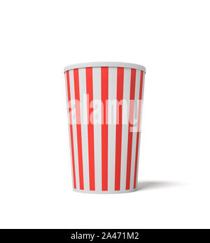 3D rendering di un piccolo cucchiaio popcorn con strisce rosse e bianche in piedi completamente vuoto su uno sfondo bianco. Film la notte. Astuccio vuoto della benna. S Foto Stock