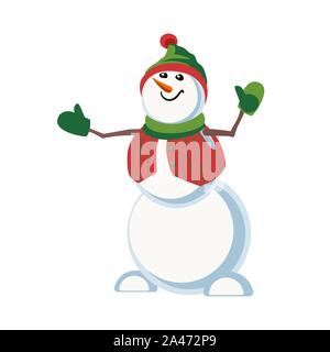 Cute icona pupazzo di neve isolato su bianco Illustrazione Vettoriale