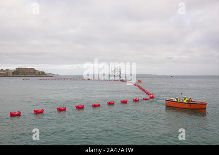 Sottomarino cavo elettrico Lavori preparatori Foto Stock