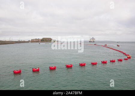 Sottomarino cavo elettrico Lavori preparatori Foto Stock