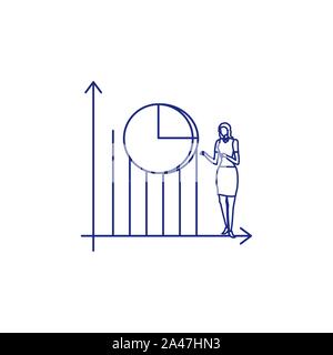 Silhouette di donna con barre di statistica in sfondo bianco illustrazione vettoriale design Illustrazione Vettoriale